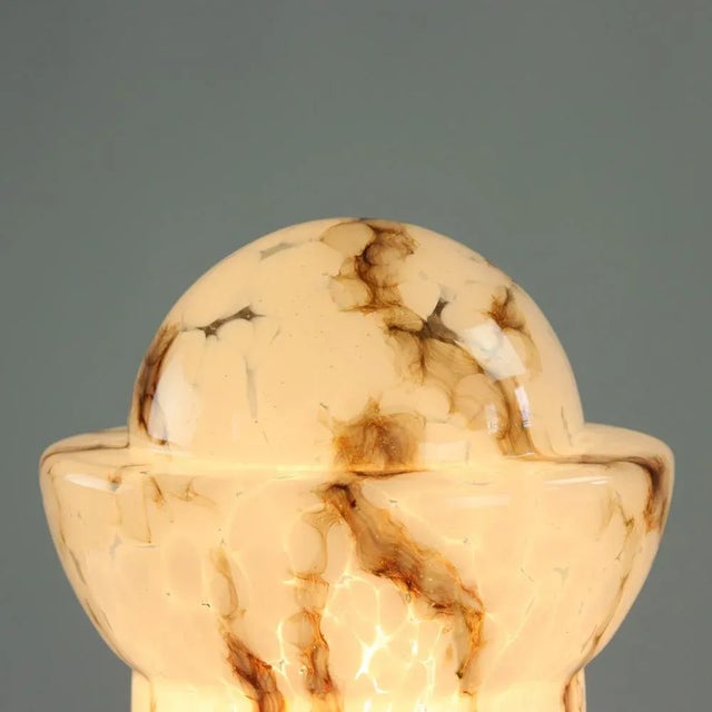 Vintage White and Marble Colored Opaline Glass Table Lamp by Ivan Jakeš for Sklarny Rapotin, 1960s For Sale - Image 9 of 11