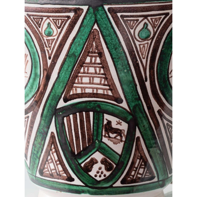 Mid-20th Century Spanish Revival Green Ceramic Table Lamp with Silk Shade, 1970s For Sale - Image 10 of 18