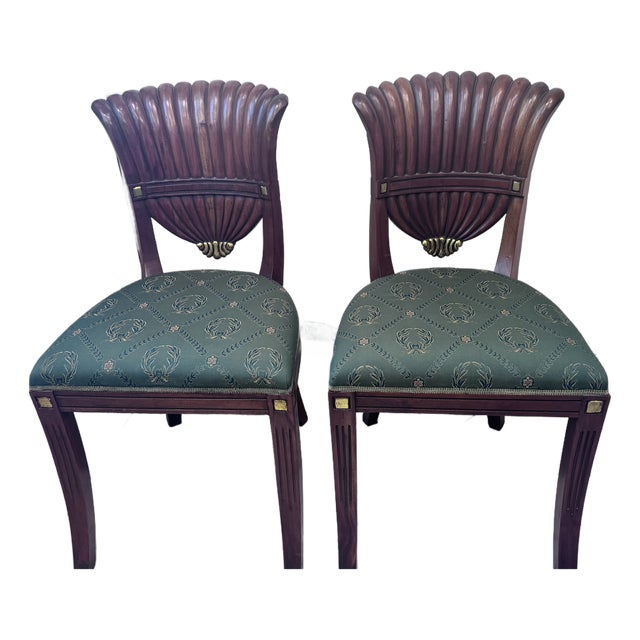 Late 20th Century Attributed Maitland Smith Mahogany Fan Back Dining Chairs - A Pair For Sale