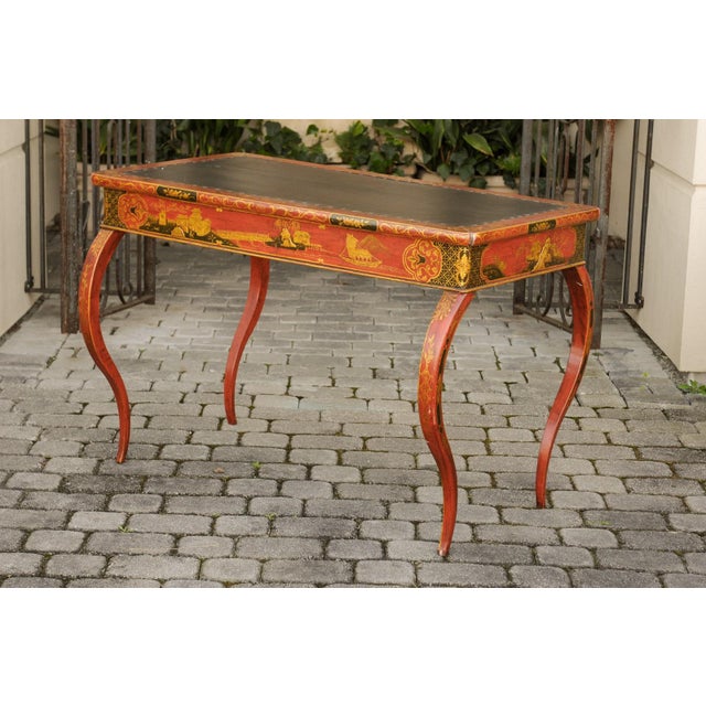 English English Regency 1820s Table with Red Lacquered, Gold and Black Chinoiserie Decor For Sale - Image 3 of 12