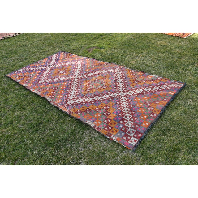 1960s Turkish Flatweave Ikat Design Geometric Kilim Rug For Sale In Sacramento - Image 6 of 11