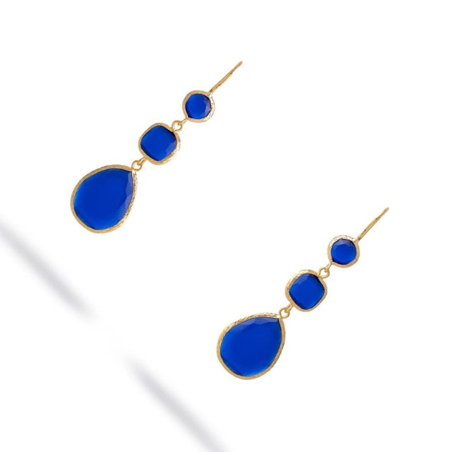 Early 21st Century Blue Cat Eye Dangle Earrings, A Pair For Sale - Image 5 of 7