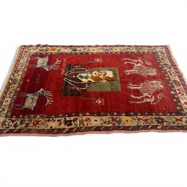 Turkish Rare Vintage Turkish Sivas Rug Depicting Atatürk | Dated 1949 | 4x6 Figural Rug For Sale - Image 3 of 5