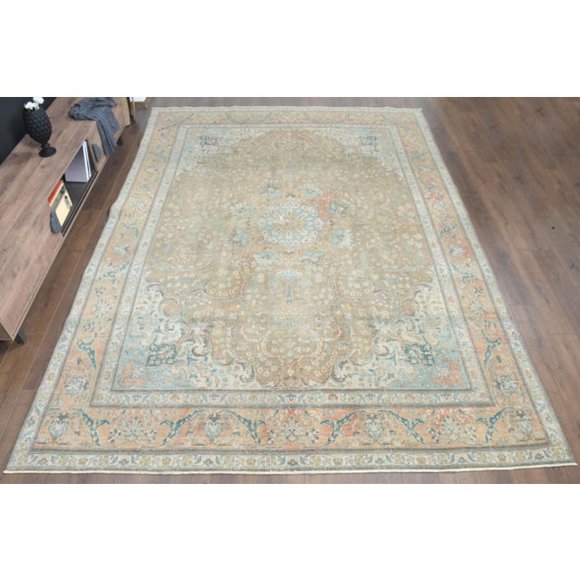 Persian 1970s Vintage Persian Handmade Wool Cotton Green Area Rug For Sale - Image 3 of 10