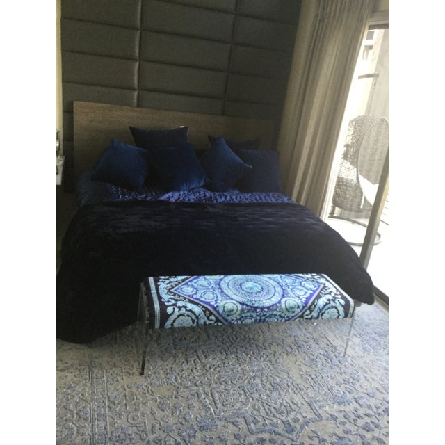 2010s Large Lucite Charles Hollis Style With Versace Upholstery Baroque Blue Black Velvet Show Piece For Sale - Image 5 of 11