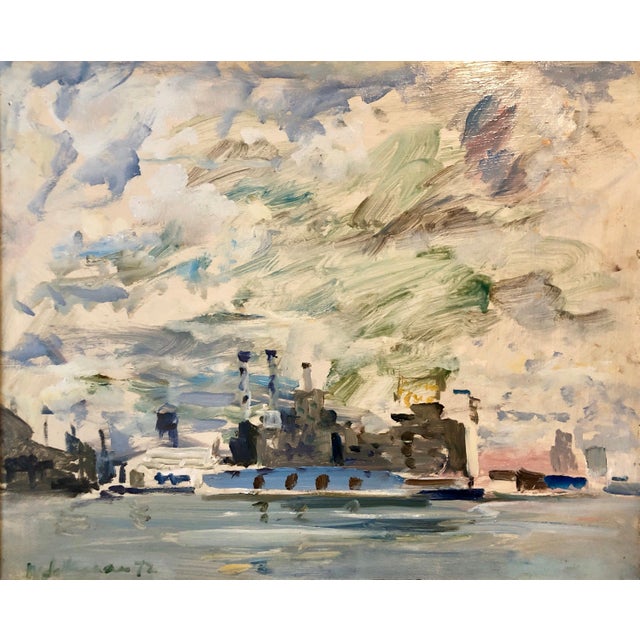 1970s Raoul Middleman, 1972 Gestural Oil Painting Boat in Harbor Figural Abstraction Raoul Middleman, 1972 For Sale - Image 5 of 12