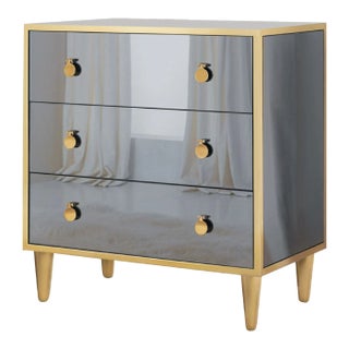 Modern History Smoked Mirror Bedside Chest For Sale