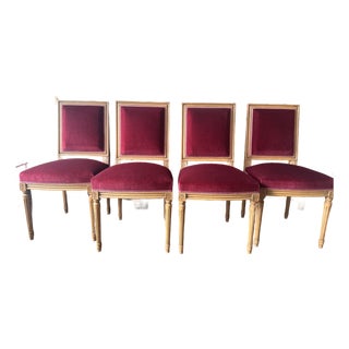 Vintage Louis Xvi, 4 Chairs in Burgundy Mohair Upholstery For Sale