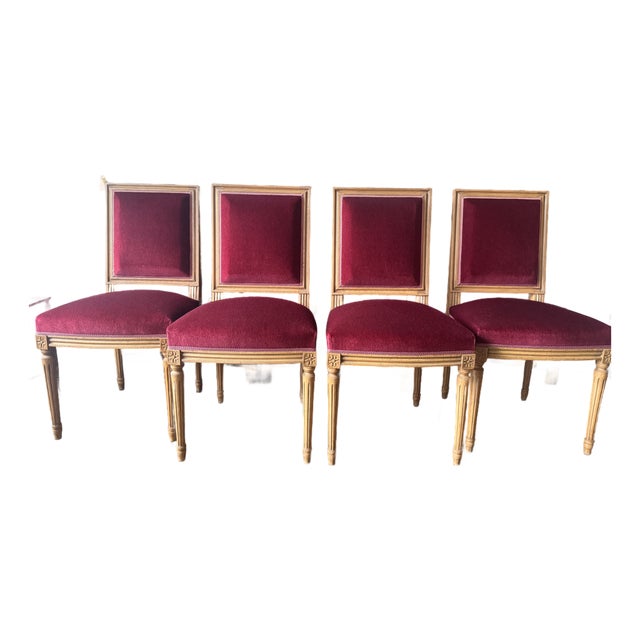Vintage Louis Xvi, 4 Chairs in Burgundy Mohair Upholstery For Sale