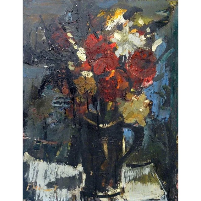 Fridrihs Milts, Flowers in a Vase, Oil on Canvas on Cardboard, 1950s For Sale - Image 6 of 6