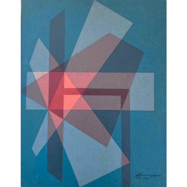 Benjamin Ben Frazier Cunningham (1925-1975) Painting Oil on Canvas Board 1952 “Scarlet” Op Art Hard Edge Mid Century 16”x20” For Sale - Image 12 of 12