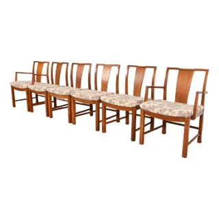 Michael Taylor for Baker Furniture Mid-Century Modern Sculpted Walnut Dining Chairs, Set of Six For Sale