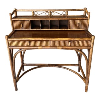 Mid 20th-Century Campaign-Style Sleek & Chic Bamboo Desk With Extendable Desktop For Sale