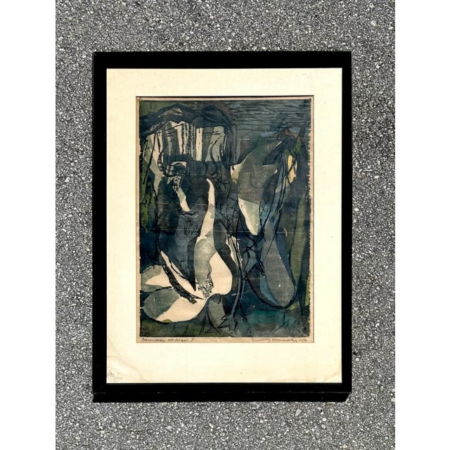 Vintage Boho Original Abstract Watercolor on Paper For Sale - Image 4 of 4