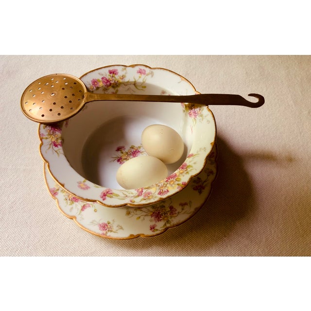 Limoges Floral Soufflé Bowl With Underplate, Gilt Scalloped Rim | Elite Works | C. 1900 For Sale - Image 17 of 18