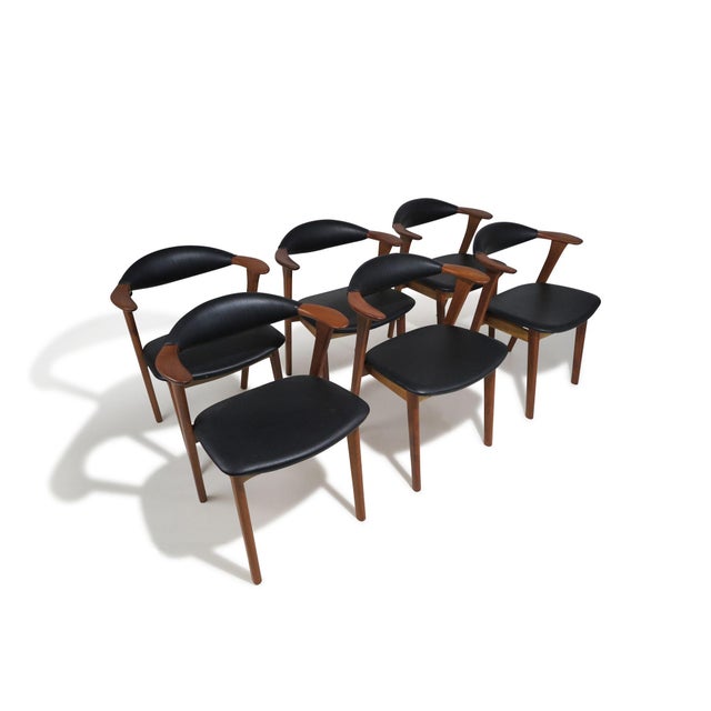 Black Mid 20th Century Erik Kirkegaard Danish Teak Dining Chairs in Black Leather- Set of 6 For Sale - Image 8 of 12