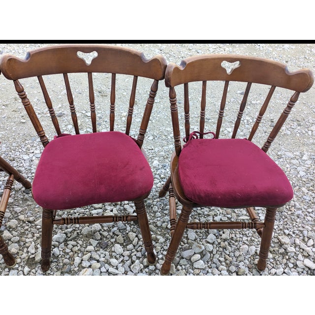 Mid-Century Modern Swiss-American Tell City Pub Chairs in Solid Hard Rock Maple Dining Chairs. Set of Six With Red /Maroon Cushions. For Sale - Image 3 of 9