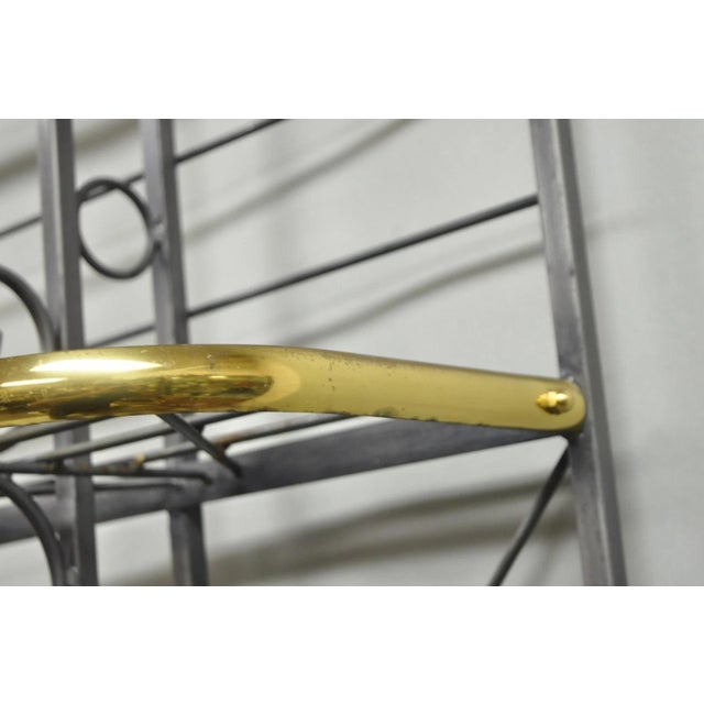 Vintage French Country Wrought Iron & Brass Kitchen Bakers Rack Bookcase Etagere For Sale - Image 11 of 16