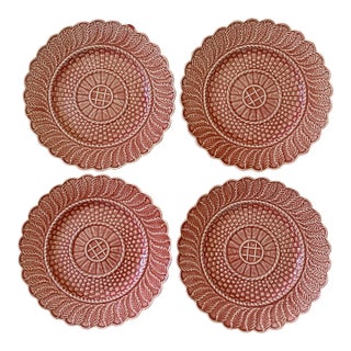 Late 20th Century Bordallo Pinheiro “Basketweave” Plates- Set of 4 For Sale