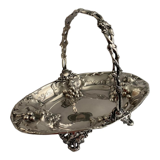 Antique Silverplate Grape Vine and Leaf Basket For Sale
