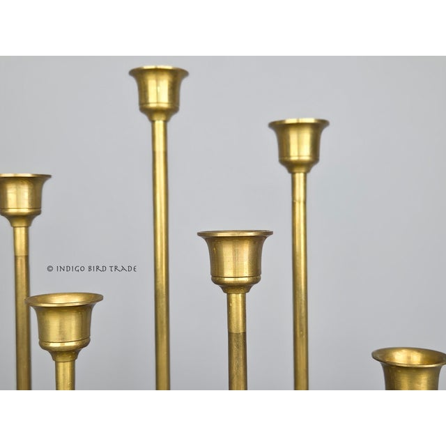 Mid-Century Modern Vintage Solid Brass Tulip Style Candlesticks - Set of 7 For Sale - Image 3 of 5