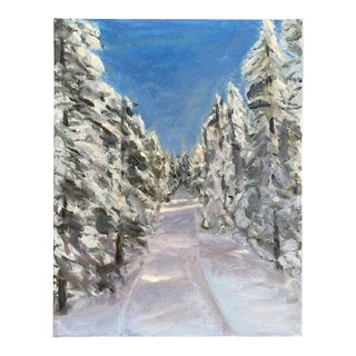 Snowy Winter Forest Scene Oil Painting by Alice Ford For Sale