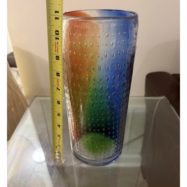 Murano 1960s Murano Glass Bullicante Controlled Bubble Rainbow Vase 11in For Sale - Image 4 of 4