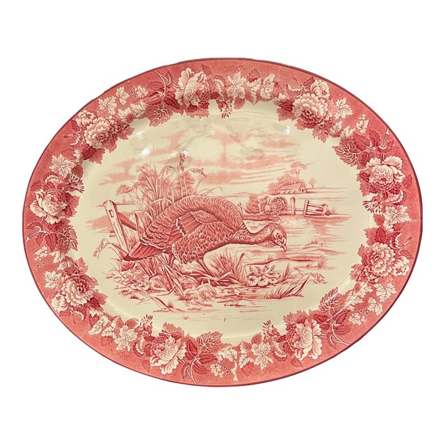 1950s Enoch Woods English Red/White Turkey Platter For Sale
