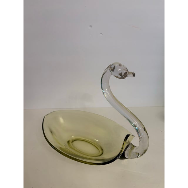 1950s 1950s Mid-Century Modern Duncan & Miller Hand Blown Glass Yellow Swan Candy Dish For Sale - Image 5 of 8