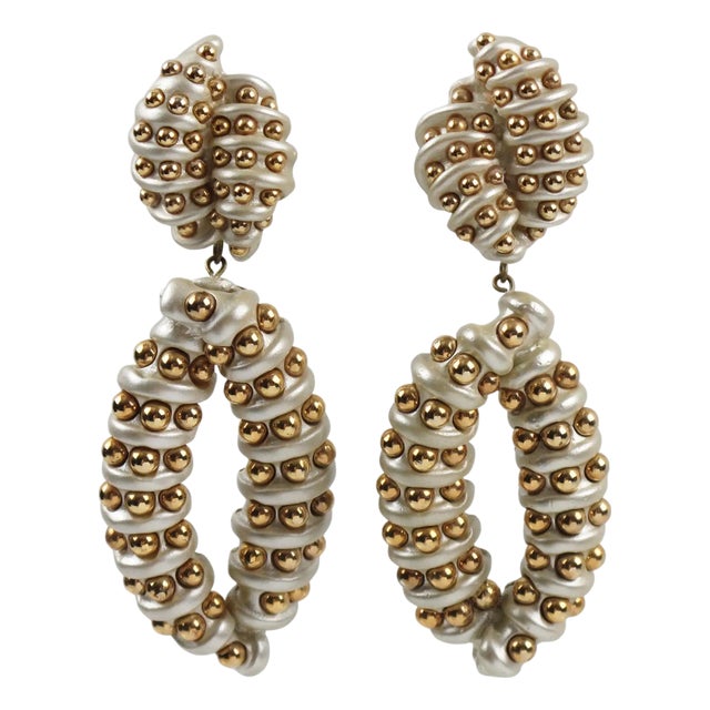 Jewellians Pearlized Resin Dangle Clip Earrings For Sale