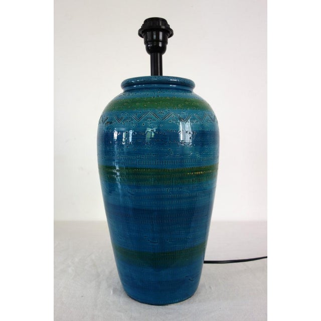 Ceramic lamp bases in the Bitossi style, Italy, 1970s. Typical blue and green tones. Excellent condition, fully...