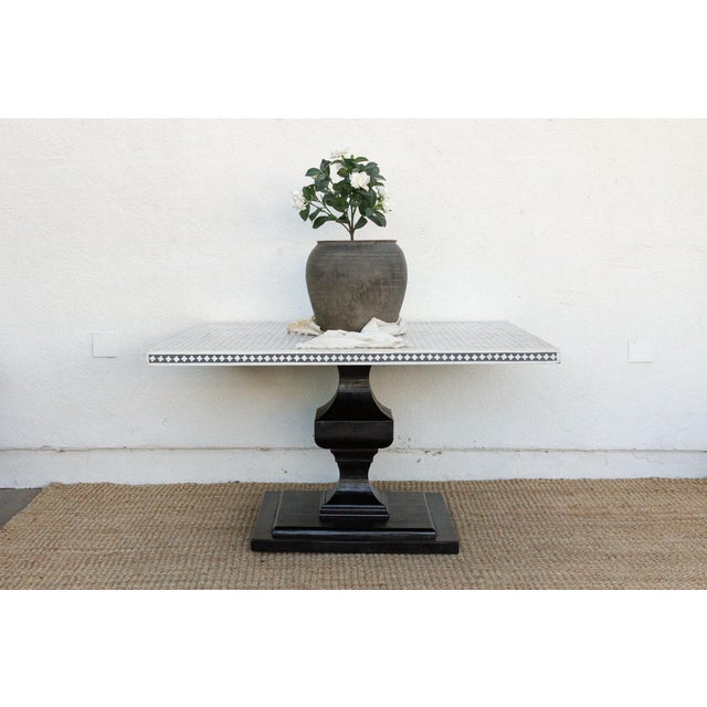 54" Square Black & White Inlay Dining Table For Sale - Image 11 of 11