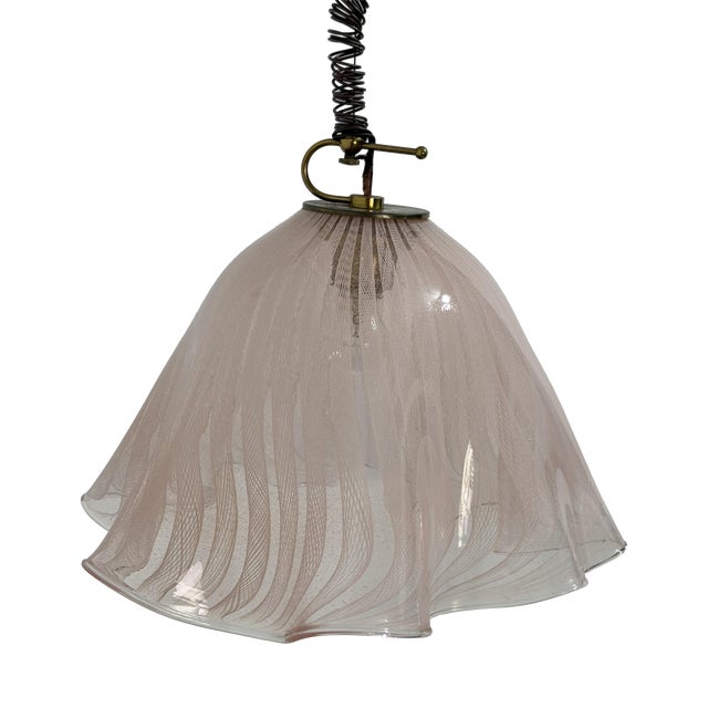 Bell-Shaped Pendant Light in Murano Glass with Brass Details, 1950 For Sale