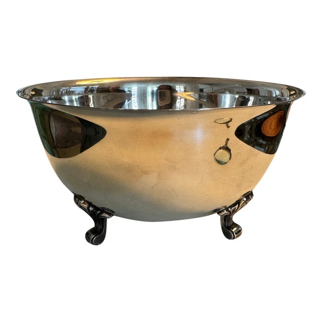 Large Silver Plated Bowl With Small Feet For Sale