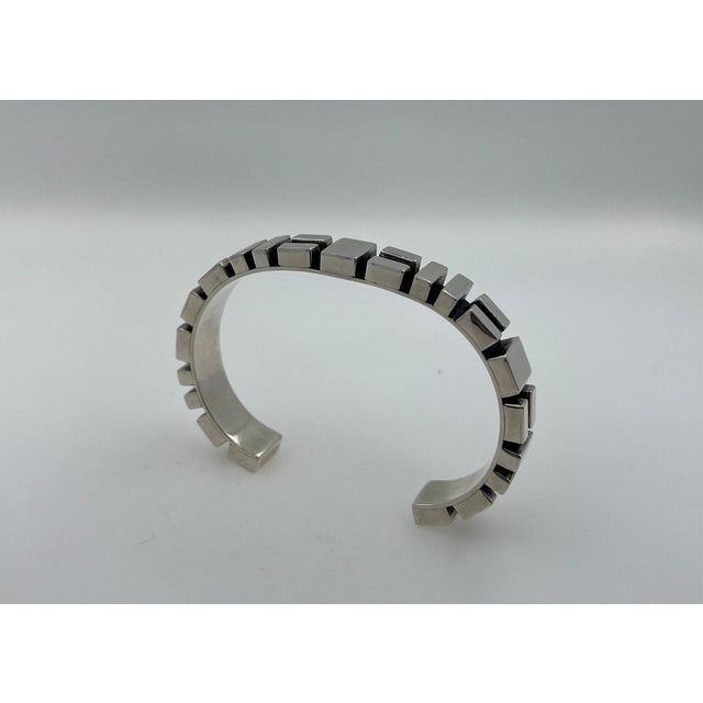 Silver Geometric Simple Modern Statement 925 Sterling Silver Wide Cuff Bangle Bracelet For Sale - Image 8 of 8