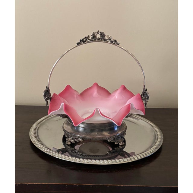 Victorian Antique Victorian Bridal Basket W/Hand Blown Glass Bowl. For Sale - Image 3 of 11