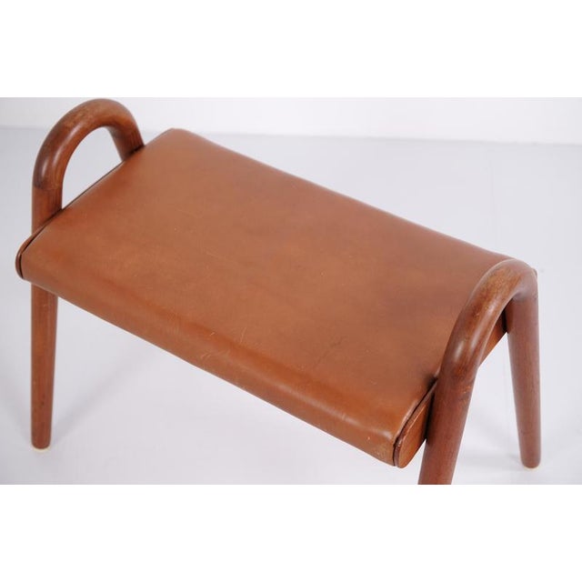 Animal Skin Teak Stool with Leather Seat by Vilhelm Lauritzen for Fritz Hansen, 1945 For Sale - Image 7 of 12