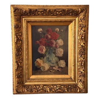 Jos Klaas / Henry Schouten, Floral Still Life with Roses in Vase, 1890s, Oil on Canvas, Framed For Sale