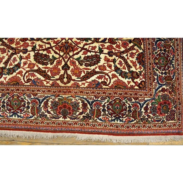 1920s Scatter Pair of Beige Field Floral Antique Kashan Knotted Wool Carpet Rug For Sale - Image 9 of 10