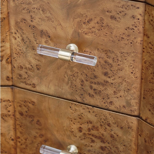 Not Yet Made - Made To Order Matthew Izzo Home Plymouth Dark Burlwood Three Drawer Chest With Acrylic and Brass Drawer Pulls For Sale - Image 5 of 8