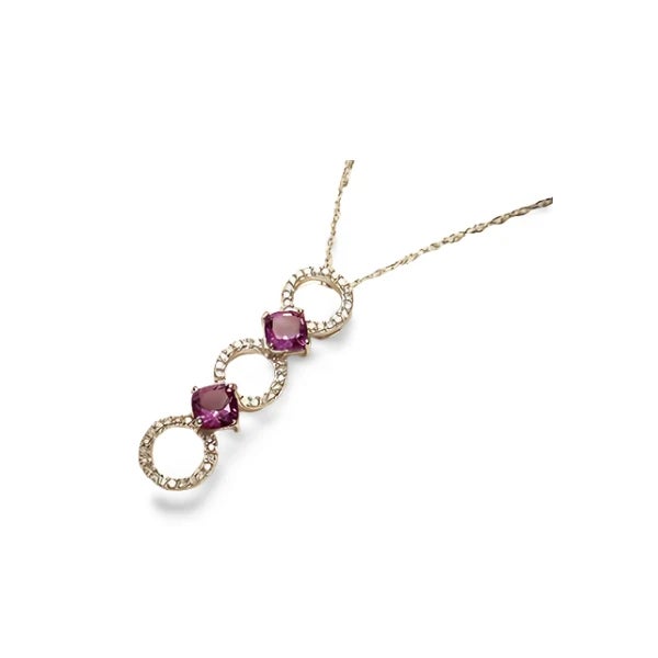 Elegant 14K White Gold Pendant Necklace featuring a drop design with 2 square 5 mm natural amethysts and 57 brilliant...