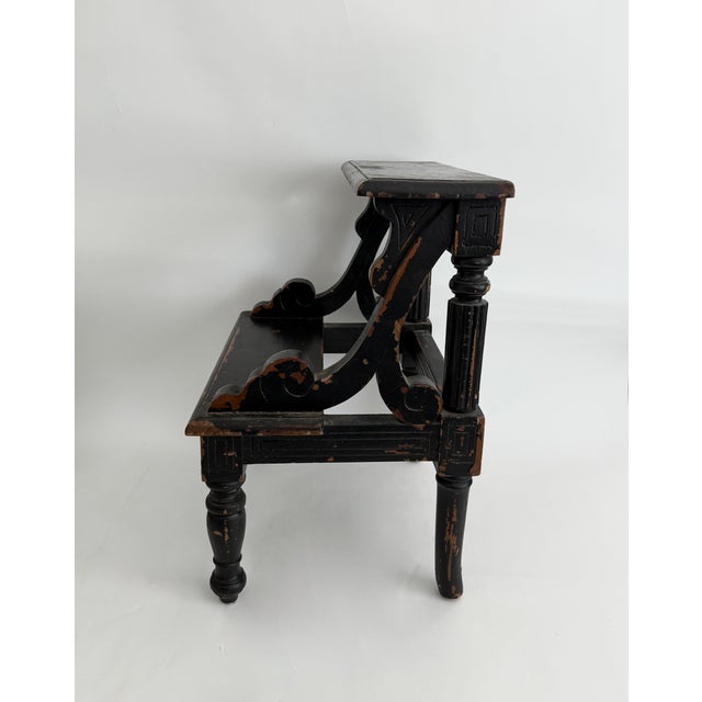 Wood Antique Distressed Painted Library Step Stool For Sale - Image 7 of 8
