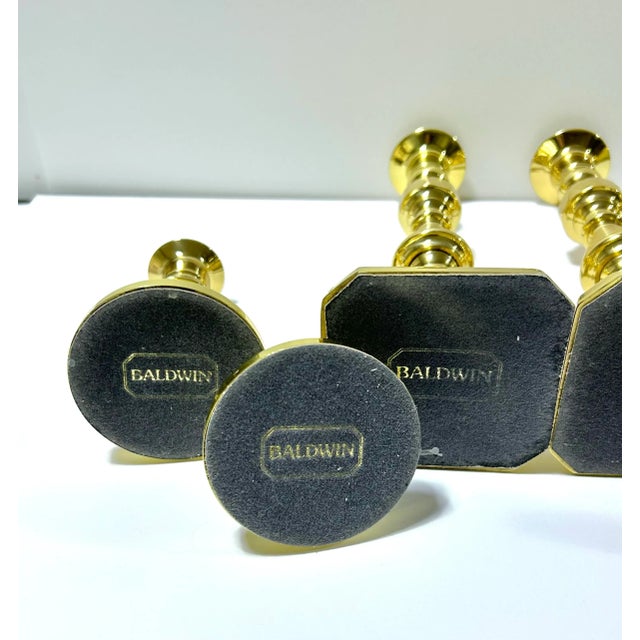 Baldwin Brass Candlesticks With Glass Bobeches – Set of 6 Vintage Brass Candle Holders For Sale - Image 9 of 12