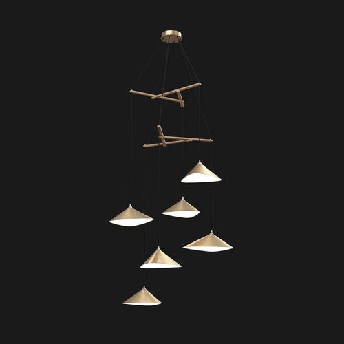Wood Emily V6 Vertical Chandelier in Steel with Dark Bronze Finish by Moss Objects For Sale - Image 7 of 9