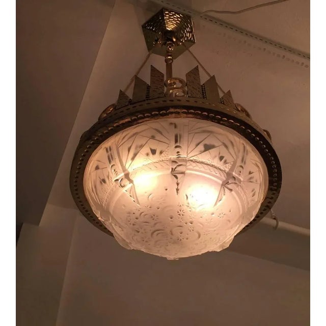 Off-white French Art Deco Chandelier Signed by Muller Frères and Denard For Sale - Image 8 of 11