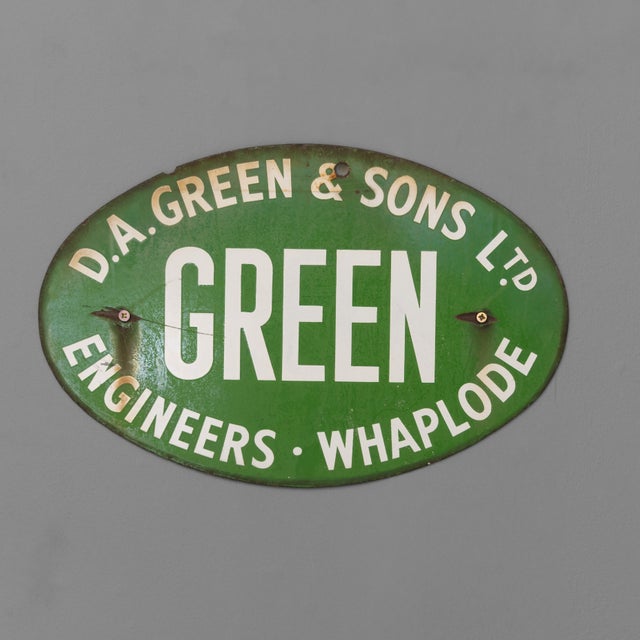 D.A. Green Engineering enamel sign. Great ware and patina. Circa 1900.