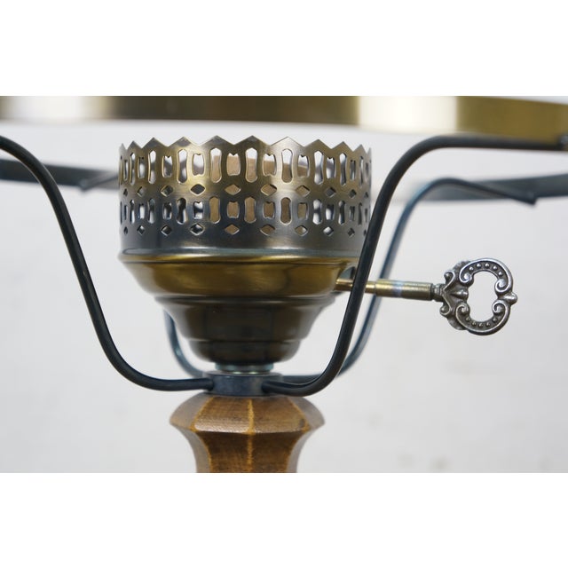 Vintage Pee Gee Milk Glass Shade Brass Wood Sinumbra Faux Oil Table Lamp 26" For Sale - Image 11 of 15