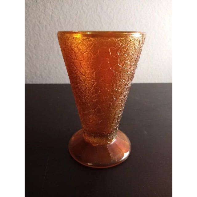 Jeannette Glass 1950s Jeannette Crackled Marigold Carnival Glass Tumbler Vase For Sale - Image 4 of 6