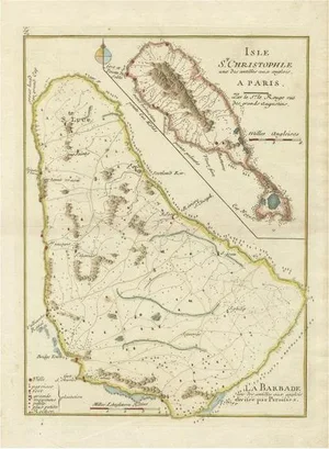 Map of Barados, St Christopher or St Kitts, and Nevis Islands in the Caribbean, 1748