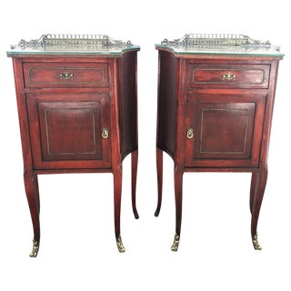 20th Mid-Century Modern Nightstands With Glass Top and Bronze Crest - a Pair For Sale